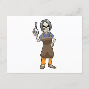Skelet als kapper met schaar briefkaart