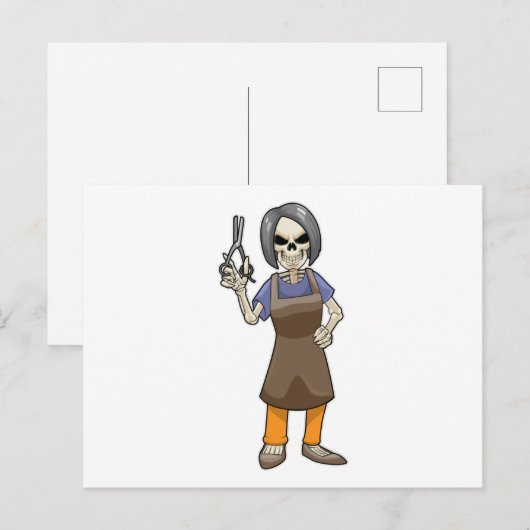 Skelet als kapper met schaar briefkaart (Voorkant / Achterkant)