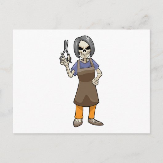 Skelet als kapper met schaar briefkaart (Voorkant)