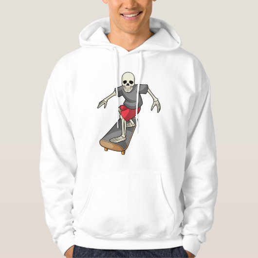 Skelet als Skater met skateboard Hoodie (Voorkant)