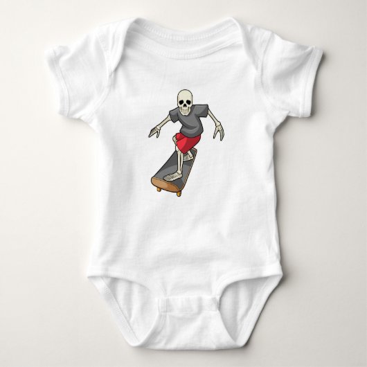 Skelet als Skater met skateboard Romper (Voorkant)