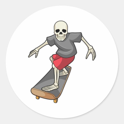 Skelet als Skater met skateboard Ronde Sticker (Voorkant)