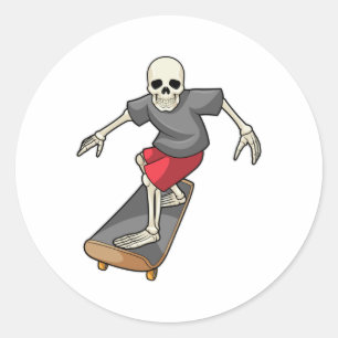Skelet als Skater met skateboard Ronde Sticker
