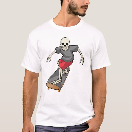 Skelet als Skater met skateboard T-shirt (Voorkant)