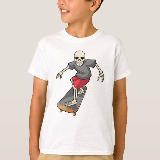 Skelet als Skater met skateboard T-shirt (Voorkant)