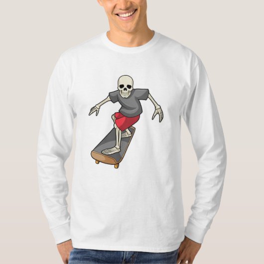 Skelet als Skater met skateboard T-shirt (Voorkant)