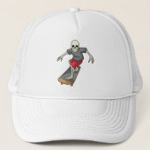 Skelet als Skater met skateboard Trucker Pet (Voorkant)