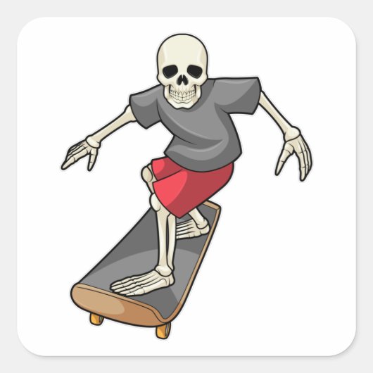 Skelet als Skater met skateboard Vierkante Sticker (Voorkant)