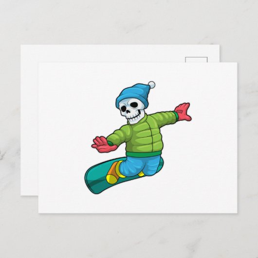 Skelet als Snowboarder met Snowboard Briefkaart (Voorkant / Achterkant)