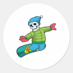 Skelet als Snowboarder met Snowboard Ronde Sticker
