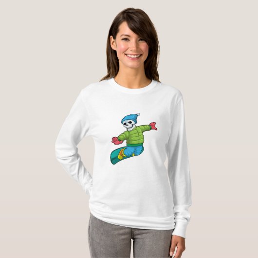 Skelet als Snowboarder met Snowboard T-shirt (Voorkant volledig)