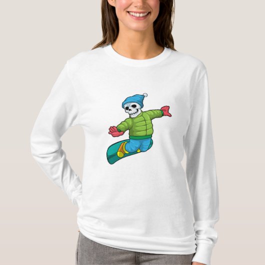 Skelet als Snowboarder met Snowboard T-shirt (Voorkant)