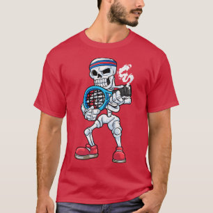 Skelet als tennisspeler met hoofd t-shirt