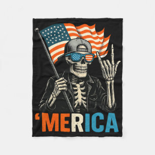 Skelet Amerika Rock Amerikaanse Vlag Patriottisch Fleece Deken