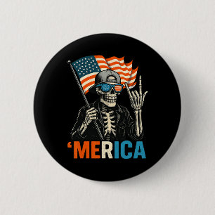 Skelet Amerika Rock Amerikaanse Vlag Patriottische Ronde Button 5,7 Cm