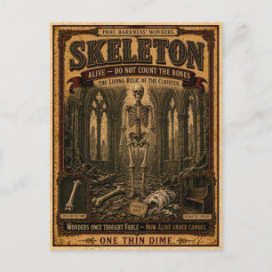 Skelet, antiek circusmonster briefkaart