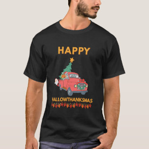 Skelet Autorijdende Kerstman Hallowthanksmas Grapp T-shirt