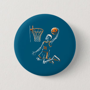 Skelet basketbalspeler mannen jongens griezelig vo ronde button 5,7 cm