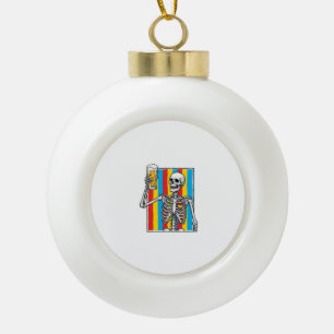 Skelet Bier Regenboog Vintage Gravure Shirt_1 Keramische Bal Ornament
