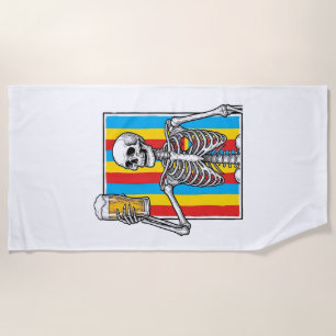 Skelet Bier Regenboog Vintage Gravure Shirt_1 Strandlaken