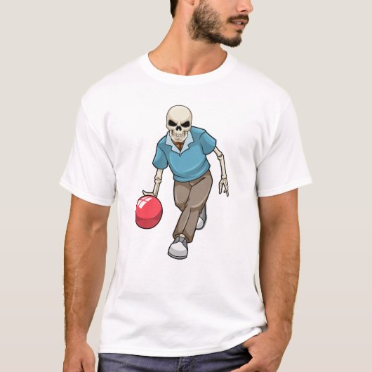 Skelet bij Bowling met Bowling-bal T-shirt (Voorkant)