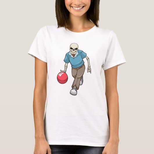 Skelet bij Bowling met Bowling-bal T-shirt (Voorkant)