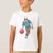 Skelet bij Bowling met Bowling-bal T-shirt (Voorkant)
