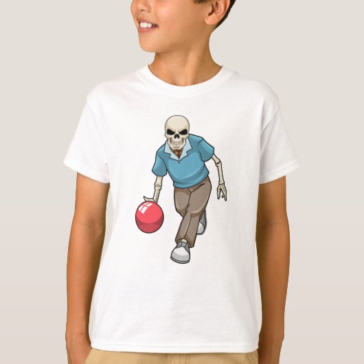 Skelet bij Bowling met Bowling-bal T-shirt (Voorkant)