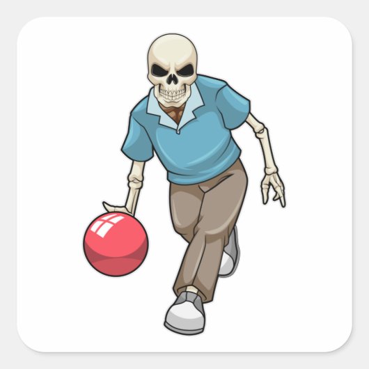 Skelet bij Bowling met Bowling-bal Vierkante Sticker (Voorkant)