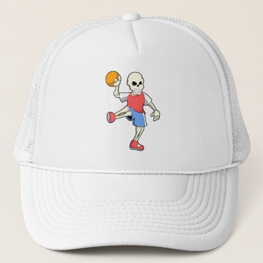 Skelet bij handbalspeler met handbal trucker pet (Voorkant)