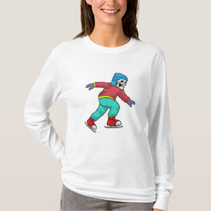 Skelet bij ijsschaatsen met ijsschaatsen t-shirt