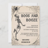 Skelet Boos & Booze Volwassen Halloween Feest Kaart (Voorkant)