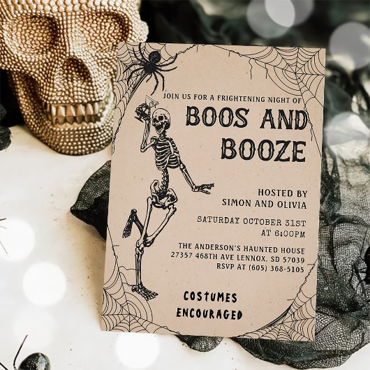 Skelet Boos & Booze Volwassen Halloween Feest Kaart
