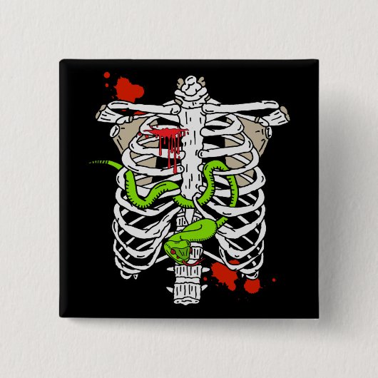 Skelet Botten Ribcage Snake en Blood Splats Vierkante Button 5,1 Cm (Voorkant)