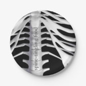 Skelet Botten Spine Zwart Wit Halloween Party Papieren Bordje (Voorkant)