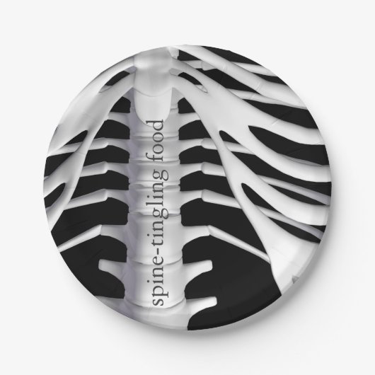 Skelet Botten Spine Zwart Wit Halloween Party Papieren Bordje (Voorkant)