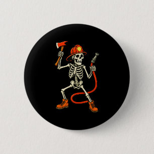 Skelet brandweerman Halloween brandweer jongens ki Ronde Button 5,7 Cm