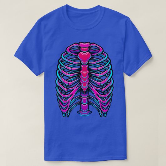 Skelet Bright Roze Blauw Cyberontwerp T-shirt (Design voorkant)
