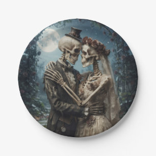 Skelet Bruid en Bruidegom Papieren Borden Bordje