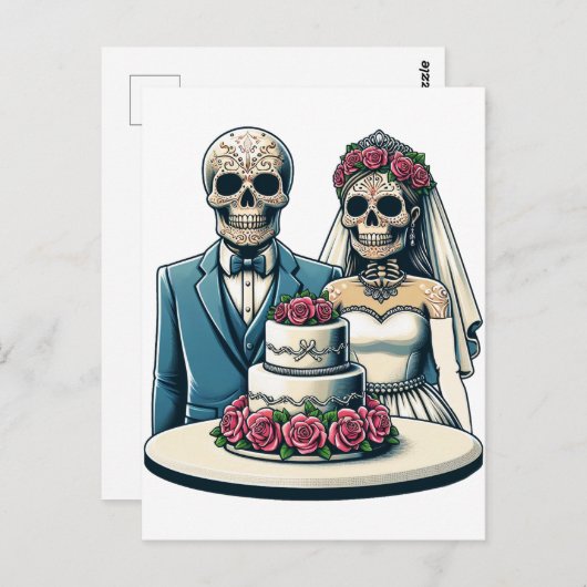 Skelet Bruid En bruidegom Trouwdag van dode Kunst Briefkaart (Voorkant / Achterkant)