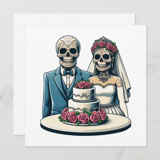 Skelet Bruid En bruidegom Trouwdag van dode Kunst Kaart (Voorkant / Achterkant)