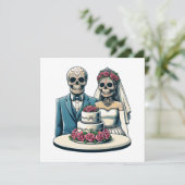 Skelet Bruid En bruidegom Trouwdag van dode Kunst Kaart (Staand voorkant)