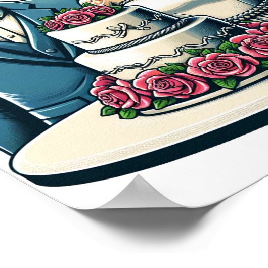 Skelet Bruid En bruidegom Trouwdag van dode Kunst Poster (Hoek)