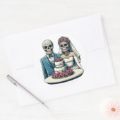 Skelet Bruid En bruidegom Trouwdag van dode Kunst Ronde Sticker (Envelop)