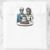 Skelet Bruid En bruidegom Trouwdag van dode Kunst Ronde Sticker (Tas)