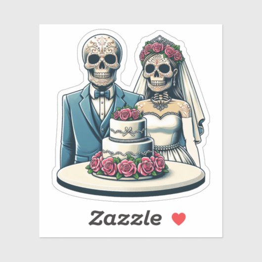 Skelet Bruid En bruidegom Trouwdag van dode Kunst Sticker (Vel)
