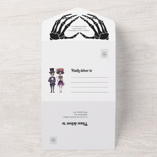 Skelet bruiloft uitnodiging alles in één (Buitenkant)