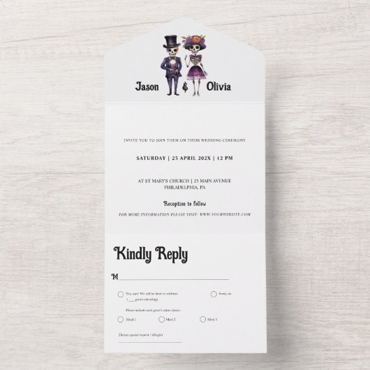 Skelet bruiloft uitnodiging alles in één (Binnen)