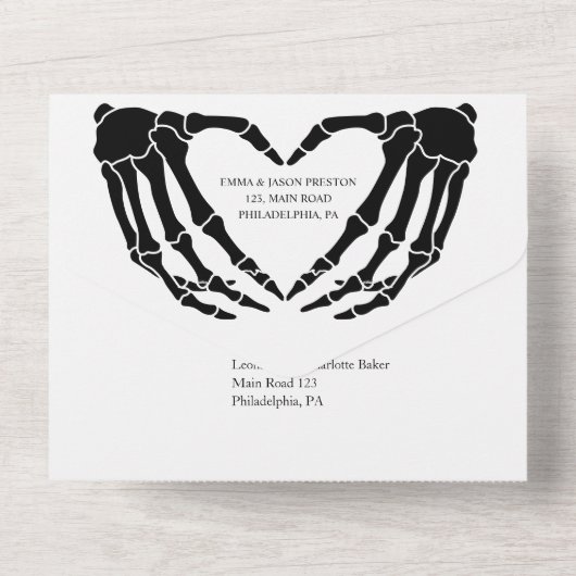 Skelet bruiloft uitnodiging alles in één (Achterkant)