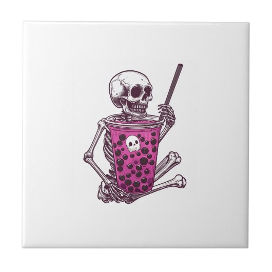 Skelet Bubble Tea Tegeltje (Voorkant)